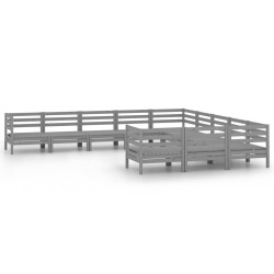 vidaXL Juego de muebles de jardín 11 piezas madera maciza de pino gris
