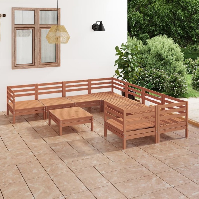 vidaXL Juego muebles de jardín 9 piezas madera maciza pino marrón miel vidaXL Juego muebles de jardín 9 piezas madera maciza pino marrón miel