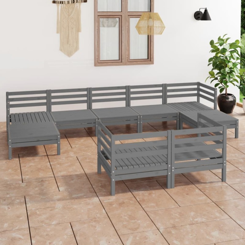 vidaXL Juego de muebles de jardín 9 piezas madera maciza de pino gris vidaXL Juego de muebles de jardín 9 piezas madera maciza de pino gris