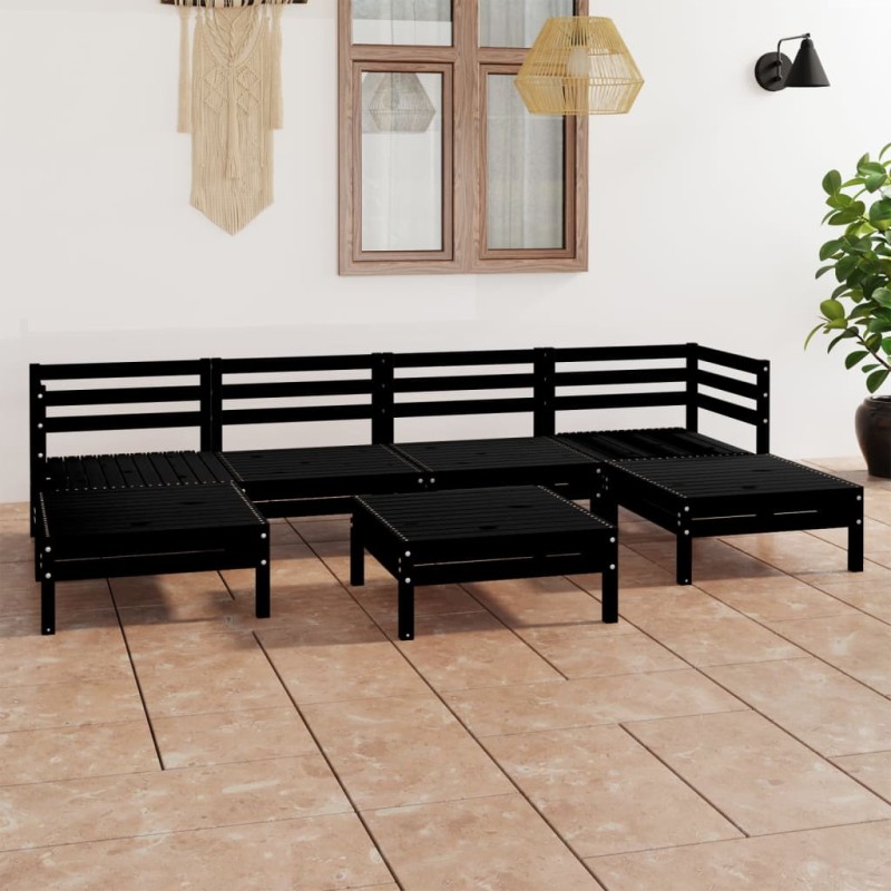 vidaXL Juego de muebles de jardín 7 pzas madera maciza de pino negro vidaXL Juego de muebles de jardín 7 pzas madera maciza de pino negro