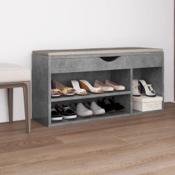 vidaXL Banco zapatero cojín contrachapada gris hormigón 104x30x49 cm