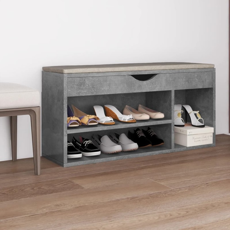 vidaXL Banco zapatero cojín contrachapada gris hormigón 104x30x49 cm vidaXL Banco zapatero cojín contrachapada gris hormigón 104x30x49 cm