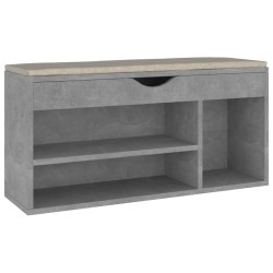 vidaXL Banco zapatero cojín contrachapada gris hormigón 104x30x49 cm