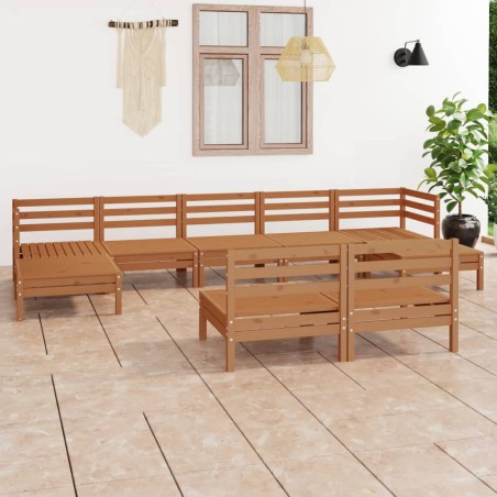 vidaXL Set de muebles de jardín 9 pzas madera maciza pino marrón miel