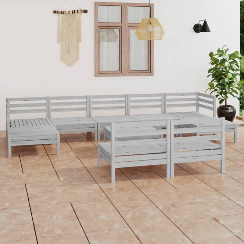 vidaXL Juego de muebles de jardín 10 pzas madera maciza de pino blanco