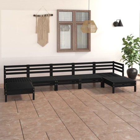 vidaXL Juego de muebles de jardín 7 pzas madera maciza de pino negro