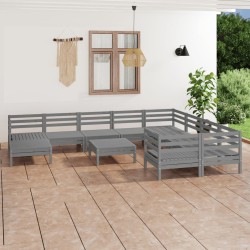 vidaXL Juego de muebles de jardín 11 piezas madera maciza de pino gris