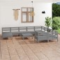 vidaXL Juego de muebles de jardín 11 piezas madera maciza de pino gris
