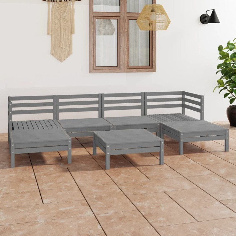 vidaXL Juego de muebles de jardín 7 piezas madera maciza de pino gris vidaXL Juego de muebles de jardín 7 piezas madera maciza de pino gris