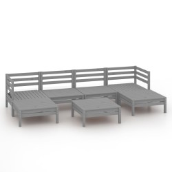 vidaXL Juego de muebles de jardín 7 piezas madera maciza de pino gris