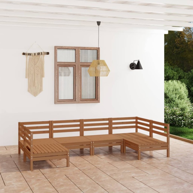 vidaXL Juego muebles de jardín 6 piezas madera maciza pino marrón miel