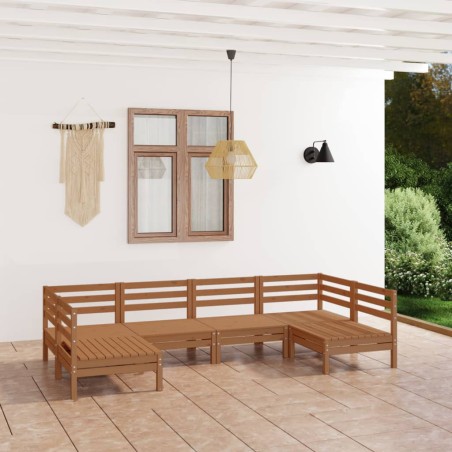 vidaXL Juego muebles de jardín 6 piezas madera maciza pino marrón miel