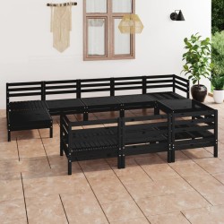 vidaXL Juego de muebles de jardín 10 pzas madera maciza de pino negro