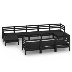 vidaXL Juego de muebles de jardín 10 pzas madera maciza de pino negro