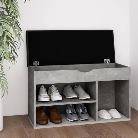 vidaXL Banco zapatero con cojín madera de ingeniería gris hormigón