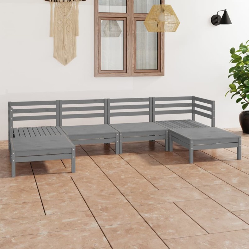 vidaXL Muebles de jardín 6 piezas gris madera de pino maciza