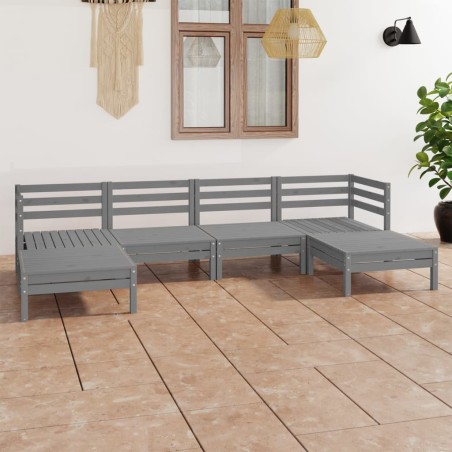 vidaXL Muebles de jardín 6 piezas gris madera de pino maciza