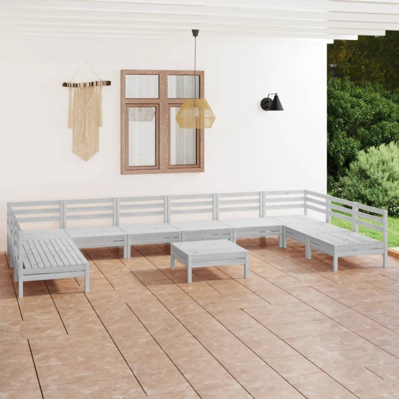 vidaXL Juego de muebles de jardín 11 piezas madera maciza pino blanco vidaXL Juego de muebles de jardín 11 piezas madera maciza pino blanco