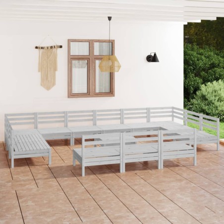 vidaXL Juego de muebles de jardín 14 piezas madera maciza pino blanco