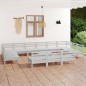 vidaXL Juego de muebles de jardín 14 piezas madera maciza pino blanco