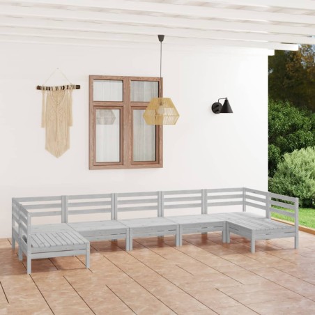 vidaXL Juego de muebles de jardín 7 piezas madera maciza pino blanco