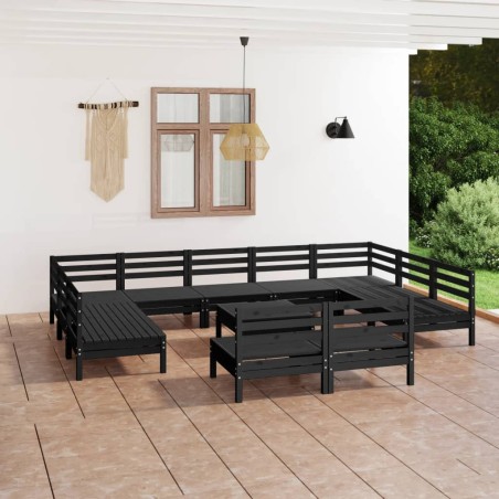 vidaXL Juego de muebles de jardín 12 pzas madera maciza de pino negro