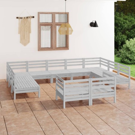 vidaXL Juego de muebles de jardín 11 piezas madera maciza pino blanco