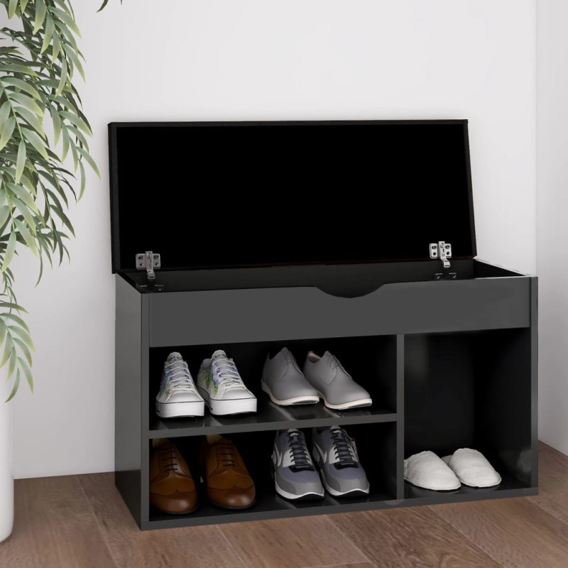vidaXL Banco zapatero con cojín madera ingeniería gris 80x30x47 cm vidaXL Banco zapatero con cojín madera ingeniería gris 80x30x47 cm