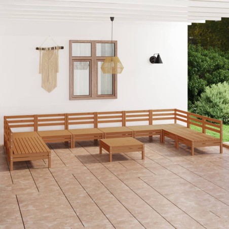 vidaXL Juego muebles de jardín 11 pzas madera maciza pino marrón miel