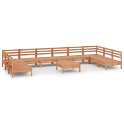 vidaXL Juego muebles de jardín 11 pzas madera maciza pino marrón miel