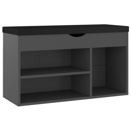 vidaXL Banco zapatero con cojín madera ingeniería gris 80x30x47 cm