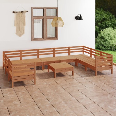 vidaXL Juego muebles de jardín 10 pzas madera maciza pino marrón miel