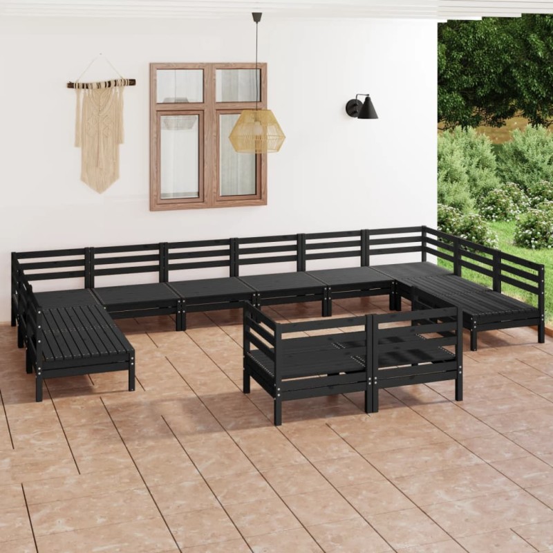 vidaXL Juego de muebles de jardín 12 pzas madera maciza de pino negro vidaXL Juego de muebles de jardín 12 pzas madera maciza de pino negro
