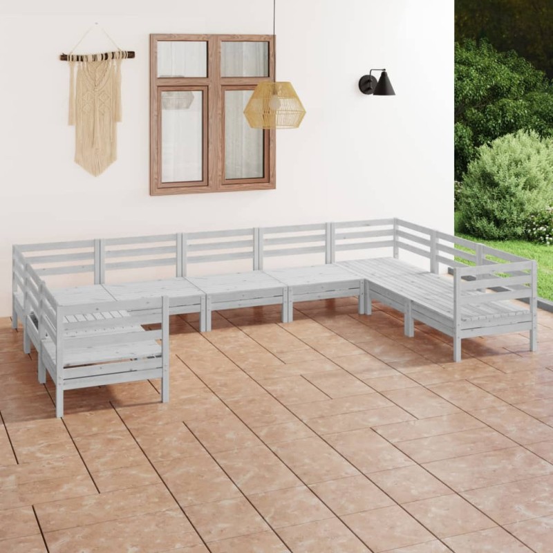 vidaXL Mesa y taburetes altos jardín 9 pzas madera maciza pino blanco vidaXL Mesa y taburetes altos jardín 9 pzas madera maciza pino blanco