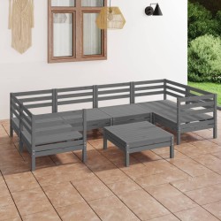 vidaXL Juego de muebles de jardín 7 piezas madera maciza de pino gris
