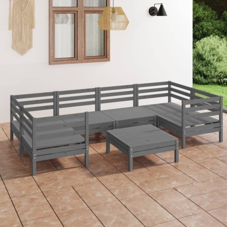 vidaXL Juego de muebles de jardín 7 piezas madera maciza de pino gris