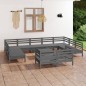 vidaXL Juego de muebles de jardín 12 piezas madera maciza de pino gris