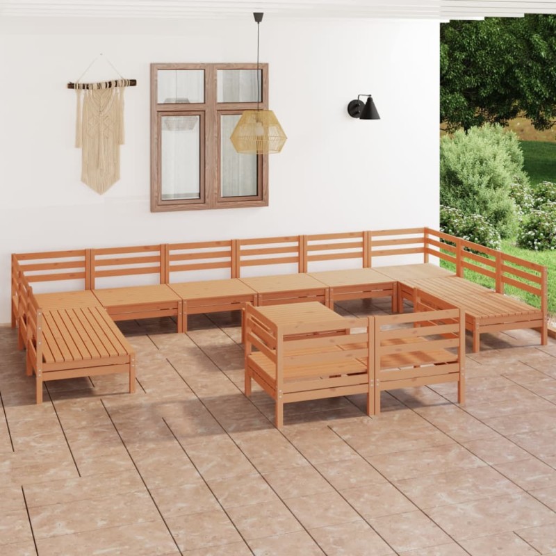 vidaXL Juego muebles de jardín 13 pzas madera maciza pino marrón miel