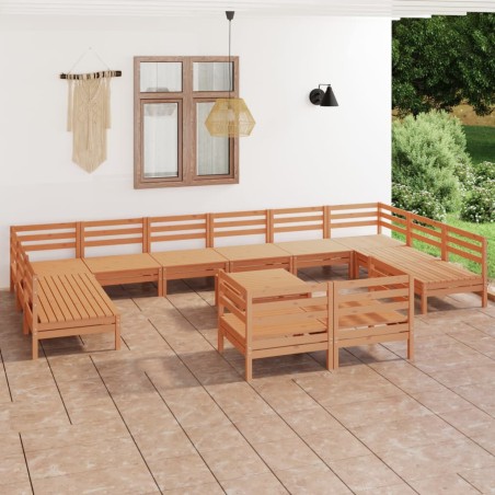 vidaXL Juego muebles de jardín 13 pzas madera maciza pino marrón miel