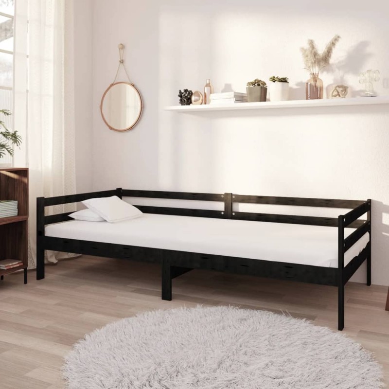 vidaXL Sofá cama con colchón madera de pino maciza negro 90x200 cm vidaXL Sofá cama con colchón madera de pino maciza negro 90x200 cm