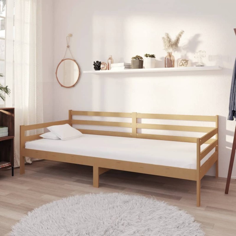 vidaXL Sofá cama y colchón madera pino maciza marrón miel 90x200 cm