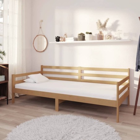 vidaXL Sofá cama y colchón madera pino maciza marrón miel 90x200 cm