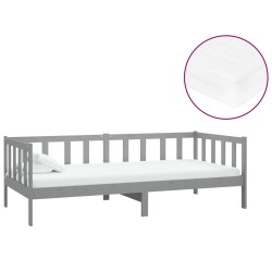 vidaXL Sofá cama con colchón madera de pino maciza gris 90x200 cm