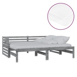 vidaXL Sofá cama extraíble madera maciza de pino gris 2x(90x200) cm