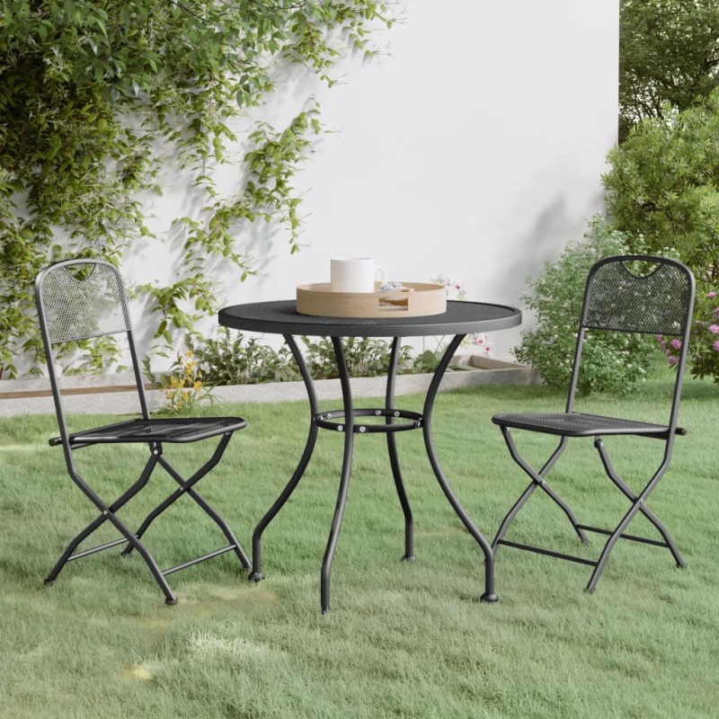 vidaXL Set de comedor de jardín 3 pzas malla metal expandido antracita vidaXL Set de comedor de jardín 3 pzas malla metal expandido antracita