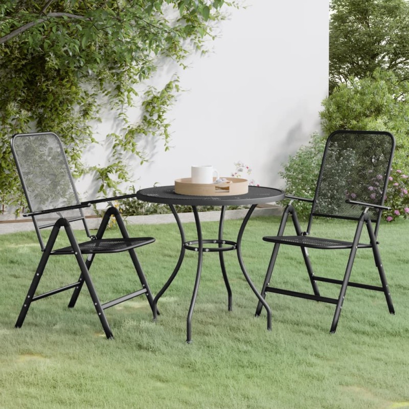 vidaXL Set de comedor de jardín 3 pzas malla metal expandido antracita