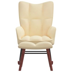 vidaXL Silla mecedora con reposapiés terciopelo crema