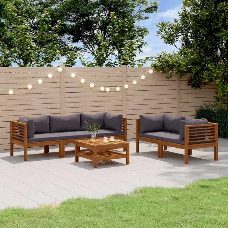 vidaXL Muebles de jardín 6 pzas cojines madera maciza de acacia vidaXL Muebles de jardín 6 pzas cojines madera maciza de acacia