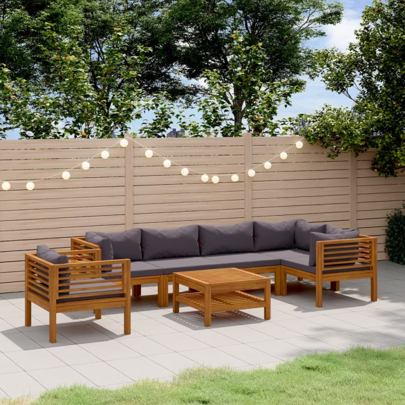 vidaXL Muebles de jardín 7 pzas cojines madera maciza de acacia vidaXL Muebles de jardín 7 pzas cojines madera maciza de acacia