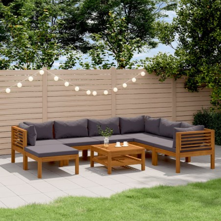 vidaXL Muebles de jardín 8 pzas cojines madera maciza de acacia 